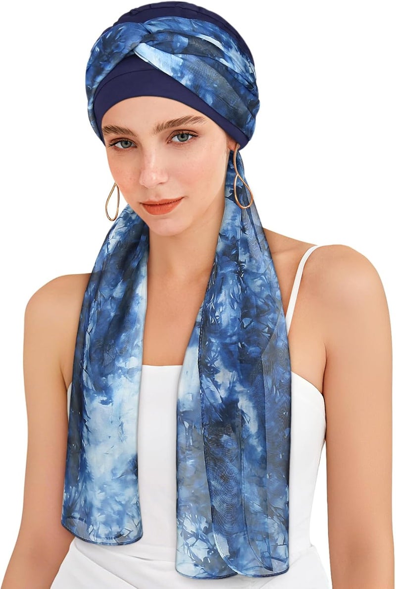 Awefeel Chemo Hats for Women – Extra Long 47" Chiffon Scarf – Soft Cancer Headwear for Hair Loss – Stylish Chemo Caps - Image 1